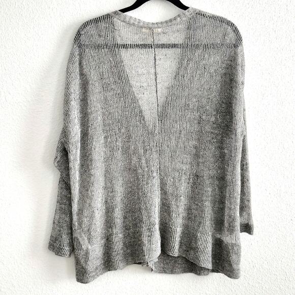 Eileen Fisher XL Gray Open Knit Button Front Cardigan 3/4 Sleeve Linen Blend NEW - Picture 2 of 10